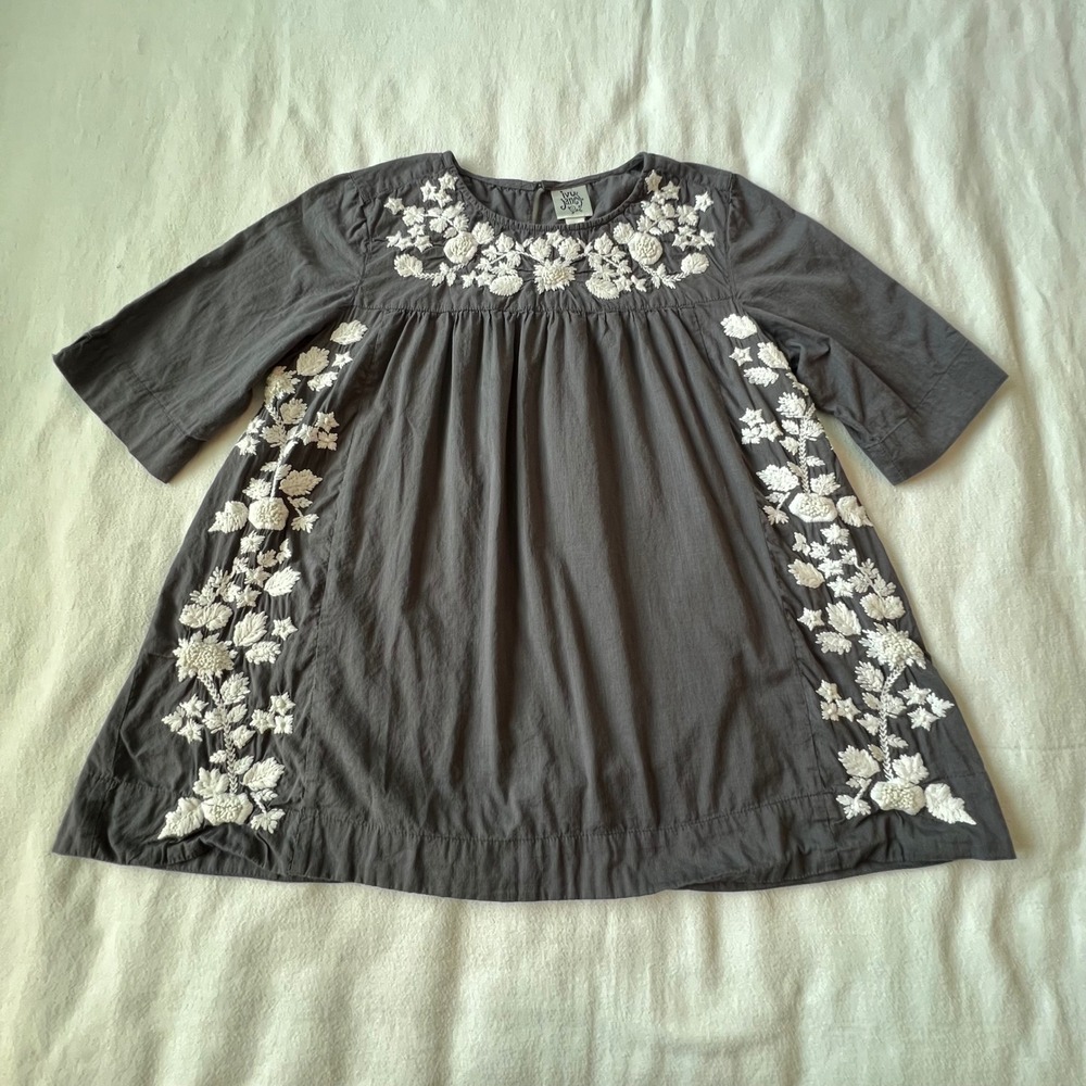 Ivy Jane Gray Embroidered Floral Cotton Tunic Top Half Sleeve‎ Charcoal Womens S - Picture 4 of 9